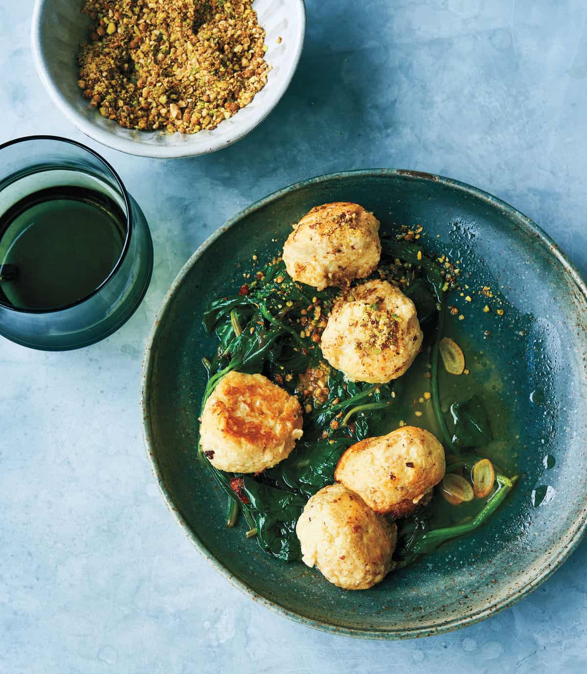 Ricotta Gnudi with Spinach & Dukka - Justin Chapple