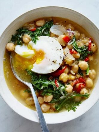 Brothy Chickpeas with Eggs and Greens