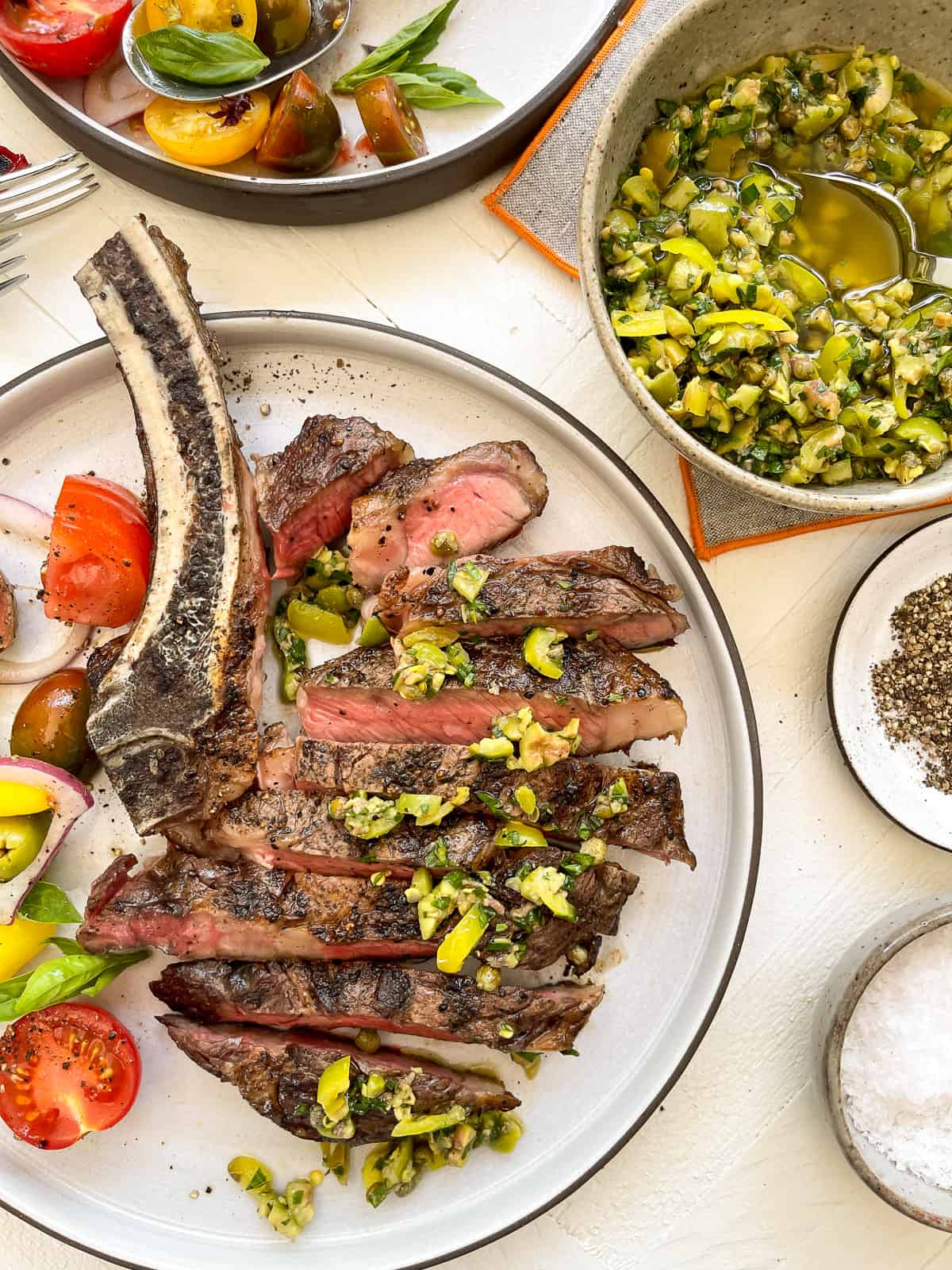 Grilled RibEye Steaks with OlivePepper Salsa Verde Justin Chapple