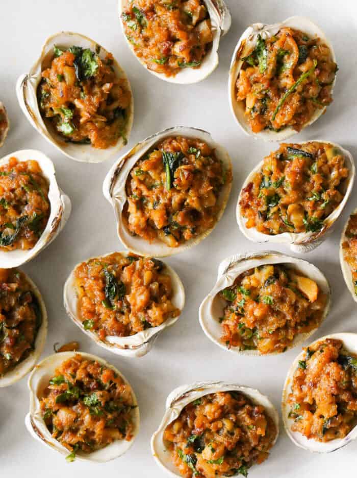 Close image of stuffed clams.