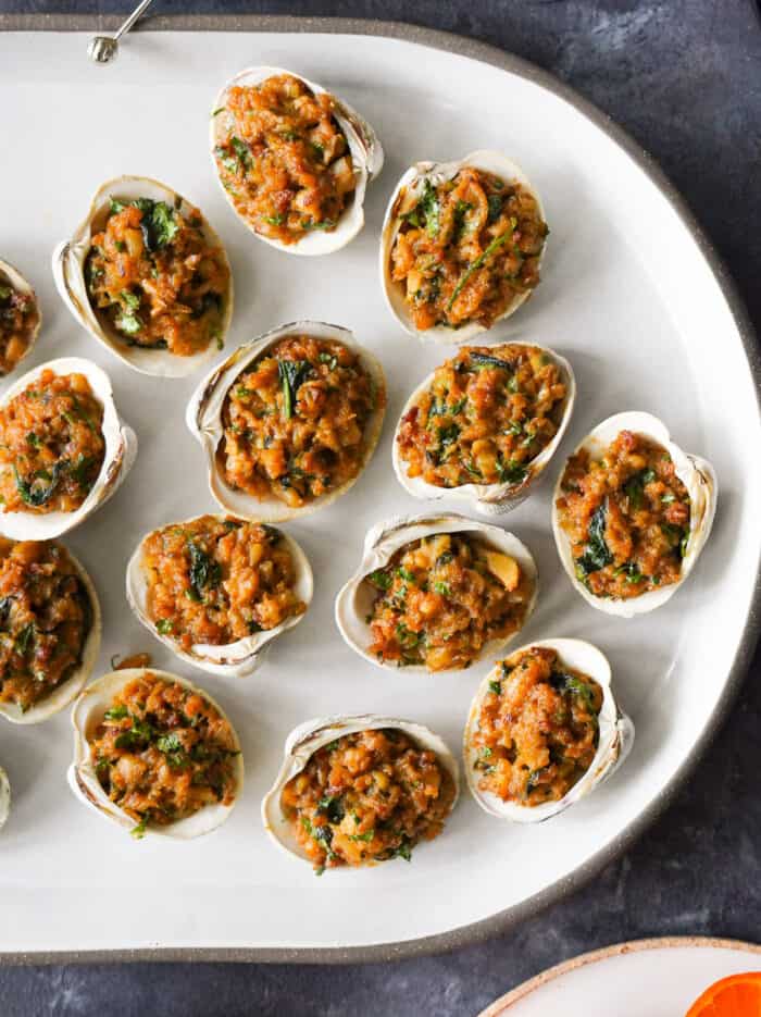 Stuffed clams on a platter.